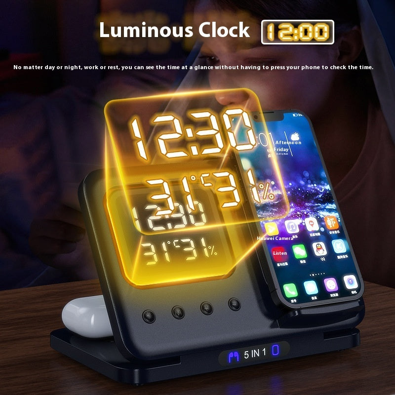 Wireless Charger Stand 5 In1 LED Digital Alarm Clock