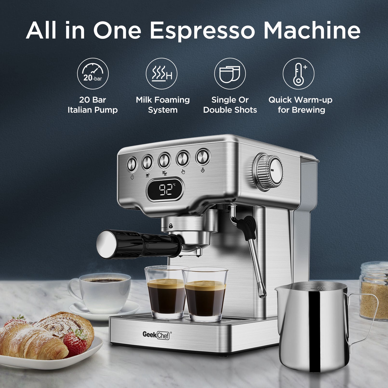 Geek Chef Espresso Machine, 20 Bar Espresso